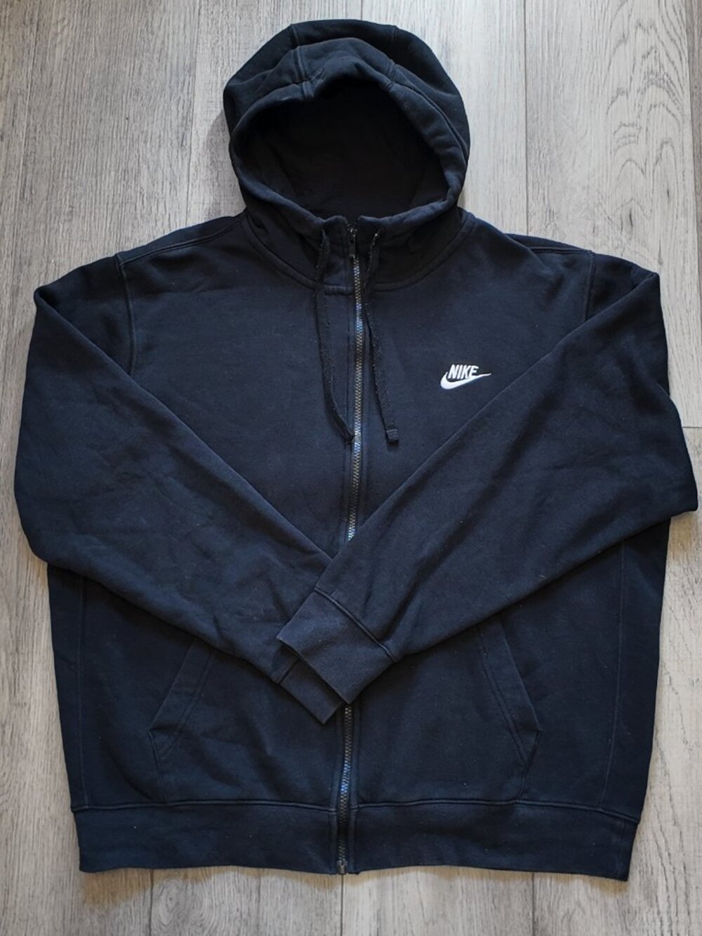 Nike Club Loose Fit Fleece Full Zip Hoodie Black Embroidered Swoosh Mens Large L
